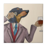 Azulejo De Cerâmica Dachshund Wine Snob<br><div class="desc">Dachshund Wine Snob de Fabfunky. Possui um dachshund bem vestido,  apreciando vinho. | 190953D</div>
