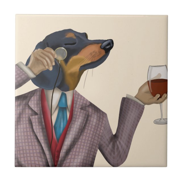 Azulejo De Cerâmica Dachshund Wine Snob (Frente)