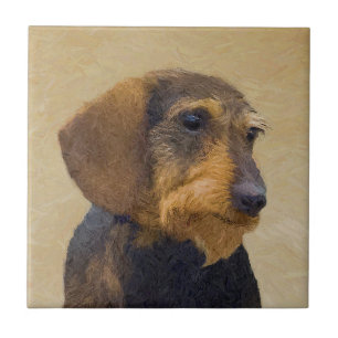 Azulejo De Cerâmica Dachshund (Wirehaired) Pintura Original para Cacho