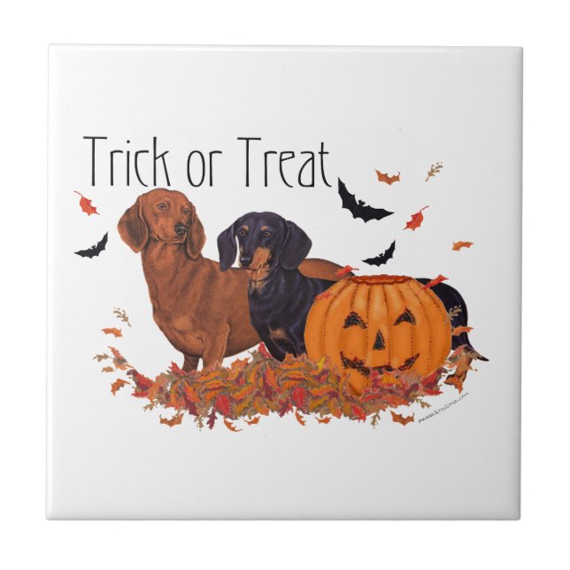 Azulejo De Cerâmica Dachshunds Halloween (Frente)