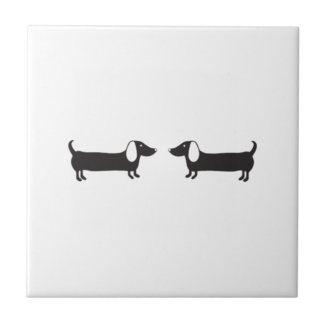 Azulejo De Cerâmica Dachshunds no amor preto e branco (Frente)