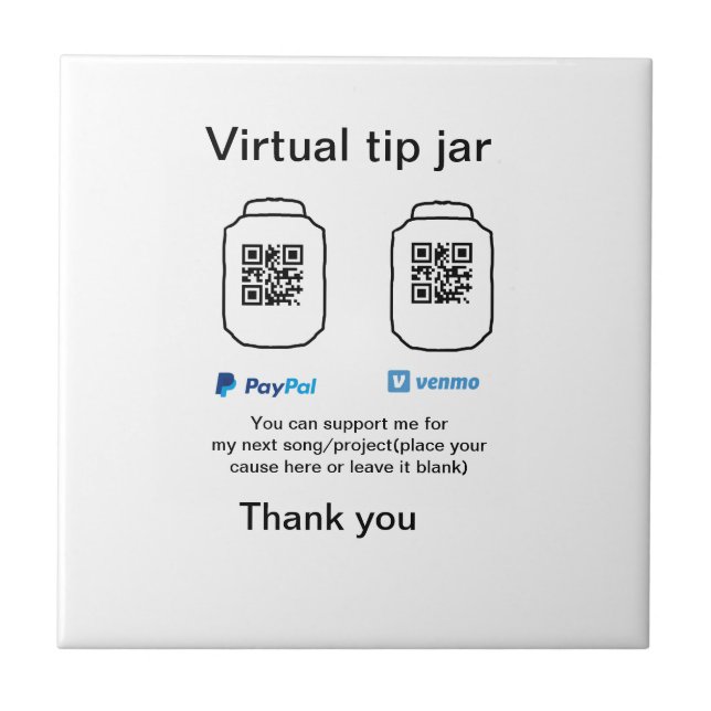 Azulejo De Cerâmica Dádiva virtual jar q r código doação de moeda PayP (Frente)
