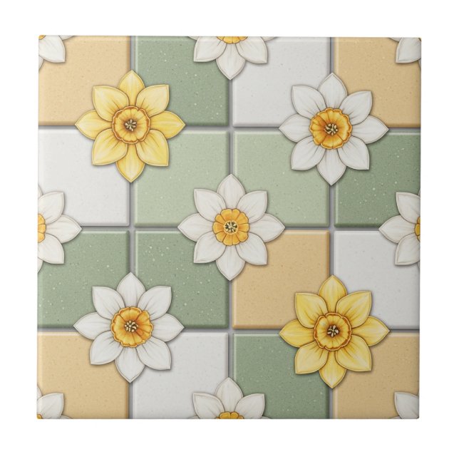 Azulejo De Cerâmica Daffodil Floral Tile Pattern (Frente)