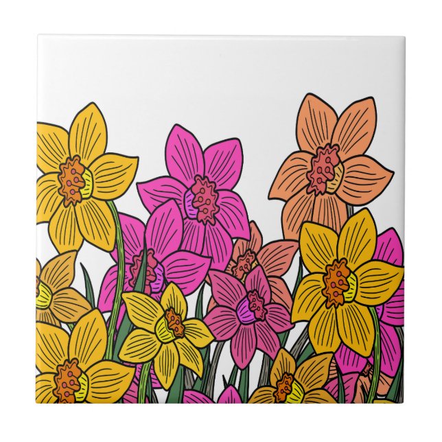 Azulejo De Cerâmica Daffodils Coloridos Flores Design (Frente)