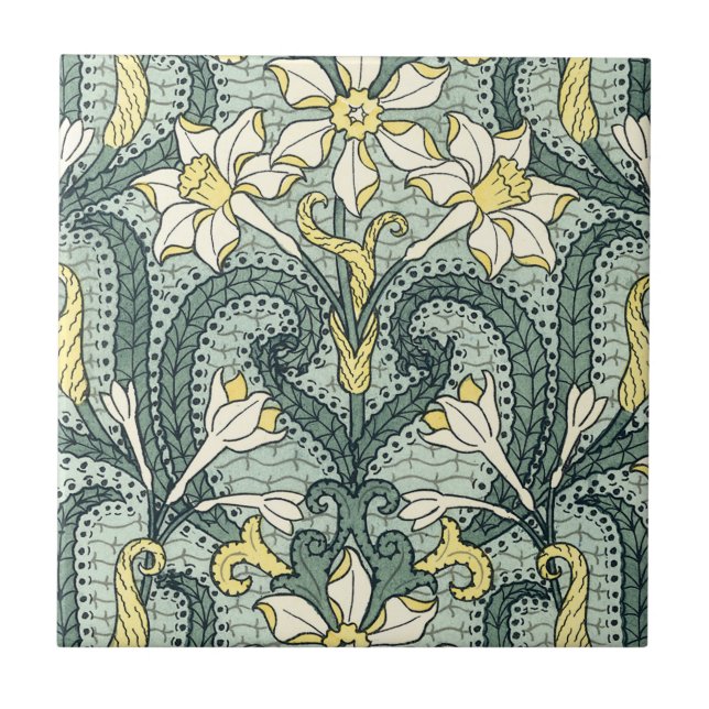 Azulejo De Cerâmica Daffodils de Nouveau da arte II (Frente)