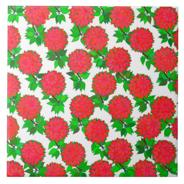 Azulejo De Cerâmica Dahlia flores em vermelho profundo (Frente)