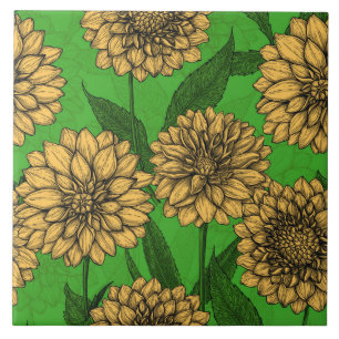 Azulejo De Cerâmica Dahlias em amarelo e verde