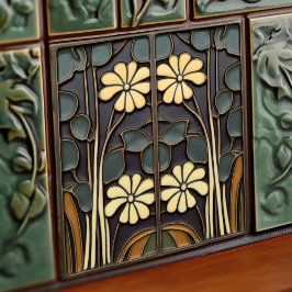 Azulejo De Cerâmica Daisies Art Deco Floral Wall Decor Art Nouveau