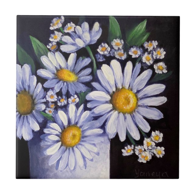 Azulejo De Cerâmica Daisies flower ceramic tile coasters (Frente)