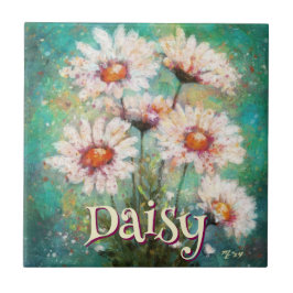 Azulejo De Cerâmica Daisies Impressionistic Floral Teal Personalized