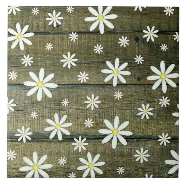 Azulejo De Cerâmica Daisies Rustic Barn Conselho Daisy Flower (Frente)