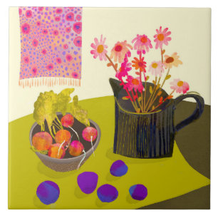 Azulejo De Cerâmica Daisy e Radish Kitchen Trivet