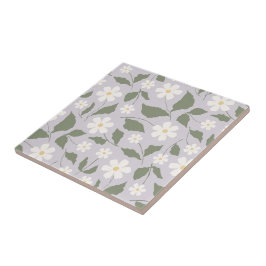 Azulejo De Cerâmica Daisy Floral Grandmillennial Suave Lilás Pastel