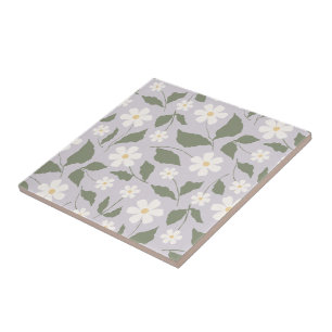 Azulejo De Cerâmica Daisy Floral Grandmillennial Suave Lilás Pastel