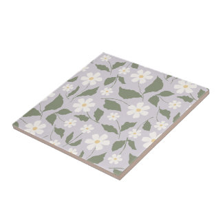 Azulejo De Cerâmica Daisy Floral Grandmillennial Suave Lilás Pastel