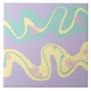 Azulejo De Cerâmica Daisy Groove Pastel Rosa, Amarelo, Roxo e Verde