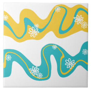 Azulejo De Cerâmica Daisy Groove - Turquesa e amarelo