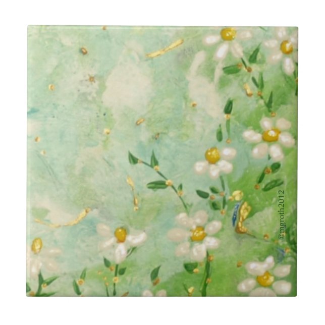 Azulejo De Cerâmica Daisy porta copos (Frente)