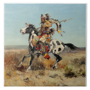 Azulejo De Cerâmica “Dakota Chief” Arte Ocidental por Charles M Russel