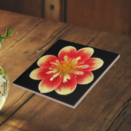 Azulejo De Cerâmica Dália Floral Colarete Laranja e Amarelo
