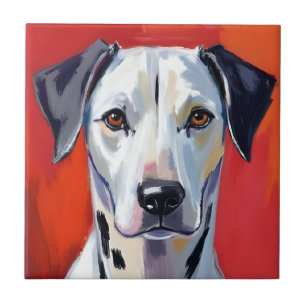 Azulejo De Cerâmica Dálmata   Pintura de Cachorro Pet Aquarela