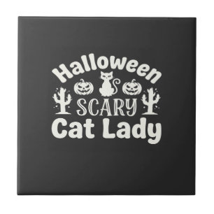 Azulejo De Cerâmica Dama de Gato Assustador de Halloween_1