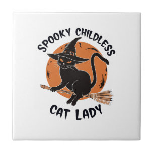 Azulejo De Cerâmica Dama de Gatos sem Filhos Halloween Bruxa Assustado