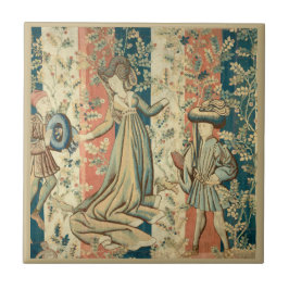 Azulejo De Cerâmica Dama e Cavalheiros Idade Média Medieval