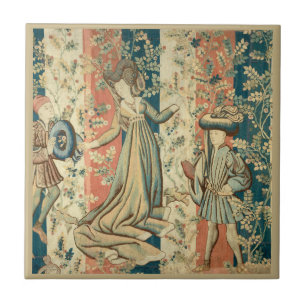 Azulejo De Cerâmica Dama e Cavalheiros Idade Média Medieval
