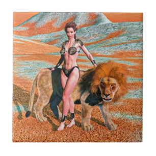 Azulejo De Cerâmica Dama e Leão
