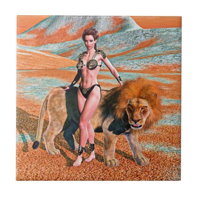 Azulejo De Cerâmica Dama e Leão (Frente)