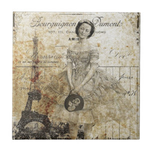 Azulejo De Cerâmica Dama Francesa Vintage