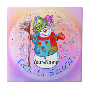 Azulejo De Cerâmica Dama Nevosa Boneco de Neve