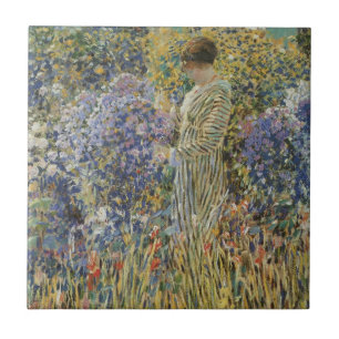 Azulejo De Cerâmica Dama num Jardim de Frederick Frieseke, Arte Fino
