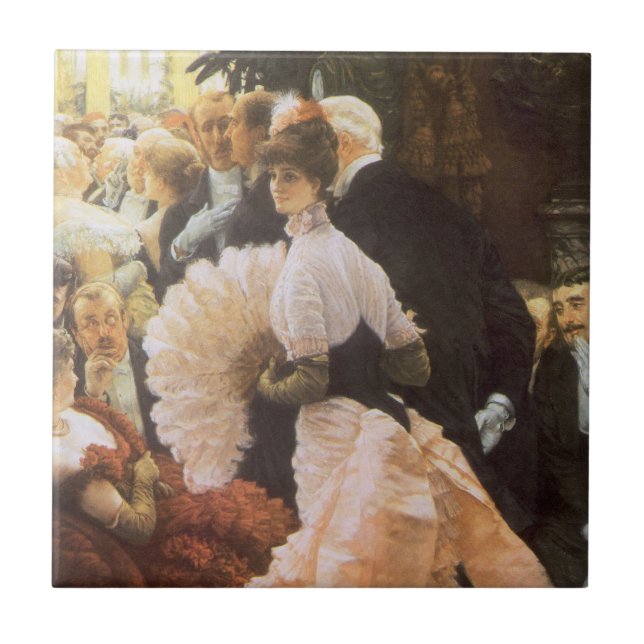 Azulejo De Cerâmica Dama Política de James Tissot, Era Vitoriana Antig (Frente)
