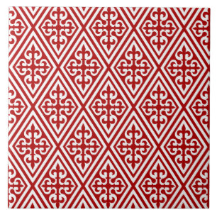 Azulejo De Cerâmica Damáscara Cruzada Medieval - Vermelho Profundo e B