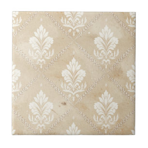 Azulejo De Cerâmica Damasceno Branco Antigo em Bege Sépia Envelhecido