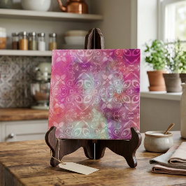 Azulejo De Cerâmica Damasceno Branco Desbotado Boho Rosa Roxo Aquarela