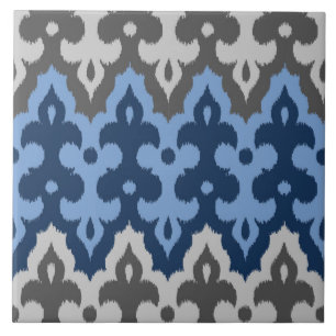 Azulejo De Cerâmica Damasceno Marroquino Ikat, Azul e Cinza