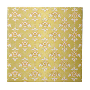 Azulejo De Cerâmica Damasco Amarelo Açafrão Dourado Fino