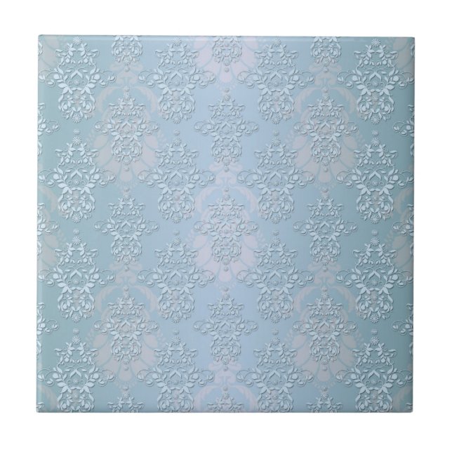 Azulejo De Cerâmica Damasco Azul Bebê Pastel (Frente)