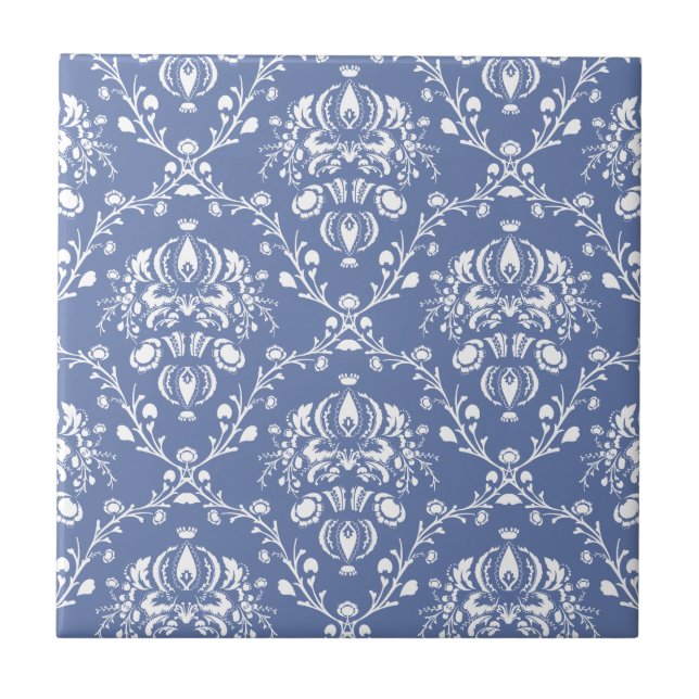 Azulejo De Cerâmica Damasco Azul e Branco (Frente)