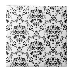 Azulejo De Cerâmica Damasco branco e preto