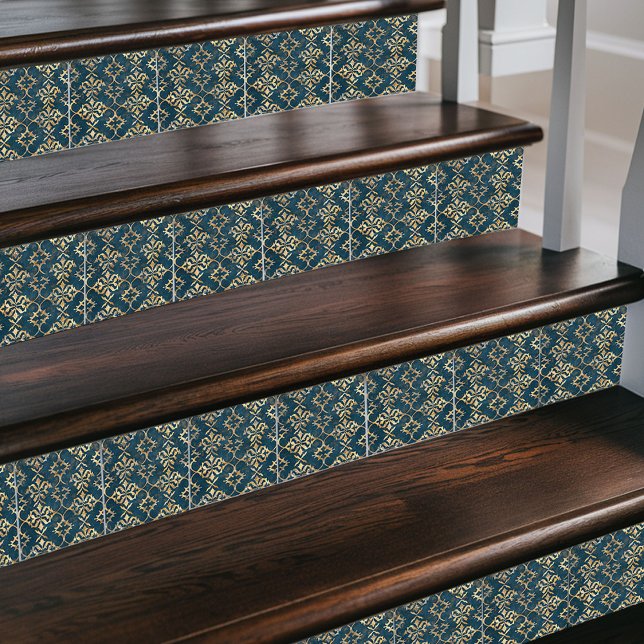 Azulejo De Cerâmica Damasco Clássico - Azul Profundo e Dourado (Criador carregado)