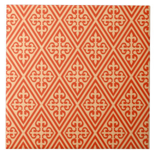 Azulejo De Cerâmica Damasco Cruzado Medieval - Laranja Coral e Peach