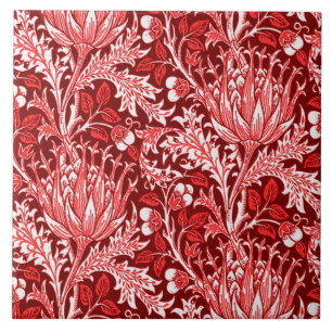 Azulejo De Cerâmica Damasco de William Morris, obscuridade - vermelho