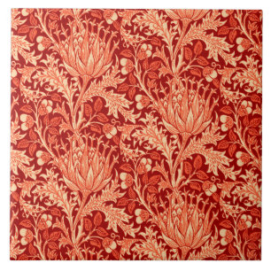 Azulejo De Cerâmica Damasco de William Morris, profundamente laranja