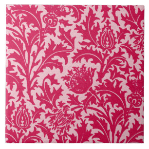 Azulejo De Cerâmica Damasco do cardo de William Morris, rosa do fúcsi