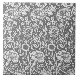 Azulejo De Cerâmica Damasco do cravo de Nouveau da arte, cinza/cinza