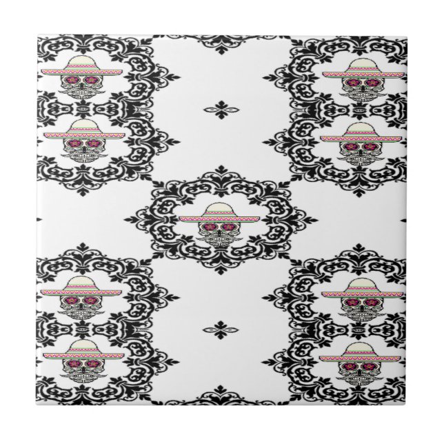 Azulejo De Cerâmica Damasco e crânio (Frente)